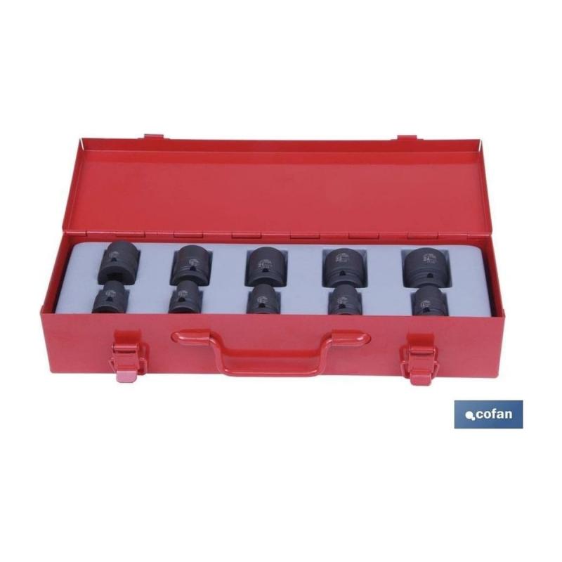 Juego de 10 vasos de impacto 1/2" de 10 a 24 mm en estuche - Cofan-Juegos de herramientas y maletines completos-Handcar