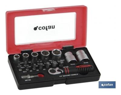 Set de mini carraca, vasos y puntas 1/4" 23 piezas - Cofan